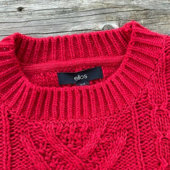 Ellos Women Sweater Wool Blend Red Cable Tunic Pull over Sweater Size 2X 26-28 - Picture 2 of 9